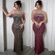 Hot pressed diamond evening dress, women's sleeveless slim fit dress