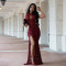 Fashionable women's sexy lace hollow slit slim fit dress