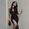 Fashionable women's sexy lace hollow slit slim fit dress