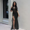 Fashionable women's sexy lace hollow slit slim fit dress