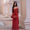 Fashionable Women's Sexy Netting Halter V-Neck Bead Dress