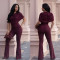 Fashionable women's elegant and slim fit solid color wide leg jumpsuit