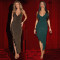 New fashionable dress with sexy deep V-slit ruffle edge dress