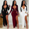 Fashionable women's sexy V-neck solid-color long-sleeved figure-hugging dress