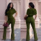 Fashionable women's elegant and slim fit solid color wide leg jumpsuit