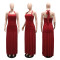 New sleeveless strap slit solid color hot stamping dress party dress style