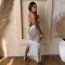 Summer Knit Handmade Crochet Sheer Sequin Tassel Tie Sand Dress with Asymmetrical Skirt