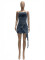 New Arrivals: Asymmetrical Zipper Strapped Multi-Pocket Sexy Elastic Washed Denim Bodysuit Skirt