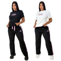 Casual Fashion Sports Set, Diamond Hot Short Sleeve Pants, Two Piece Set