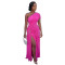 Fashionable women's sexy sleeveless slanted neck slim slit dress