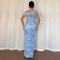 Fashionable women's dress with elegant temperament, mesh diagonal shoulder bag hip dress