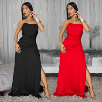 New Fashion Women's Sexy Solid Color Off-Shoulder High Split Dress
