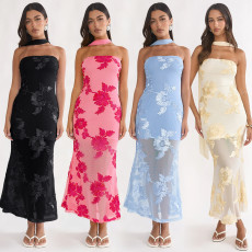 Fashionable women's summer temperament sexy slim fit backless dress