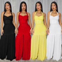Elegant and sophisticated pure-color figure-hugging split dress for women's fashion
