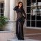 Fashionable women's sexy round neck lace slim fit long sleeved dress