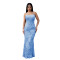 Fashionable women's sexy mesh strapless standing flower dress dress