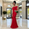 Fashionable women's elegant one shoulder, exposed shoulder, hip hugging dress