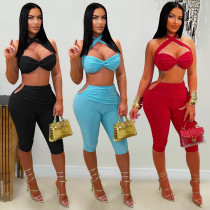 Fashionable women's sexy solid color lace up slim fit hip package set