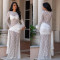 Fashionable women's sexy round neck lace slim fit long sleeved dress