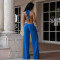 Fashionable women's sexy lace up backless solid color hip hugging jumpsuit