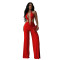 Fashionable women's sexy lace up backless solid color hip hugging jumpsuit