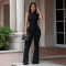 Fashionable women's clothing with elegant temperament, including hip hugging straps and slim fit jumpsuit