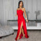 New Fashion Women's Sexy Solid Color Off-Shoulder High Split Dress