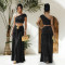 Fashionable women's sexy sloping shoulder crop top half skirt set
