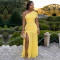 Fashionable women's sexy sleeveless slanted neck slim slit dress