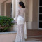 Fashionable women's sexy round neck lace slim fit long sleeved dress