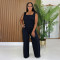 Fashionable women's casual striped shoulder strap wide leg fashionable jumpsuit