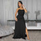 New Fashion Women's Sexy Solid Color Off-Shoulder High Split Dress