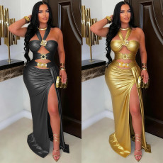 Fashionable women's dress with sexy lace up and exposed backpack buttocks dress