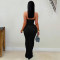 Fashionable women's sexy strapless solid color hip hugging pleated dress