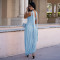 Fashionable women's sexy solid color slit ribbon dress set