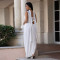 Fashionable women's sexy solid color slit ribbon dress set