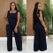 Fashionable women's casual striped shoulder strap wide leg fashionable jumpsuit