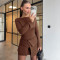 2026 New Micro Pull Long Sleeve Short Dress Folding Button Half Skirt Two Piece Set