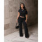 Fashion off shoulder asymmetrical pleated wide leg pants set, two-piece set