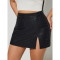 PU leather half body skirt pants, European and American sexy front slit hip hugging short skirt pants, women's spot high waist