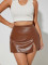 PU leather half body skirt pants, European and American sexy front slit hip hugging short skirt pants, women's spot high waist