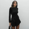 2026 New Micro Pull Long Sleeve Short Dress Folding Button Half Skirt Two Piece Set