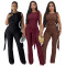 Personalized Strapped Wood-Collar Pockets and Ruffles Vest Flared Pants Set