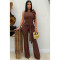 Personalized Strapped Wood-Collar Pockets and Ruffles Vest Flared Pants Set