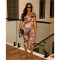 Irregular shoulder sexy slim fit leopard print jumpsuit