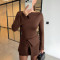 2026 New Micro Pull Long Sleeve Short Dress Folding Button Half Skirt Two Piece Set