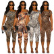 Irregular shoulder sexy slim fit leopard print jumpsuit