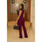 Personalized Strapped Wood-Collar Pockets and Ruffles Vest Flared Pants Set