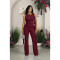 Personalized Strapped Wood-Collar Pockets and Ruffles Vest Flared Pants Set