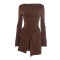 2026 New Micro Pull Long Sleeve Short Dress Folding Button Half Skirt Two Piece Set